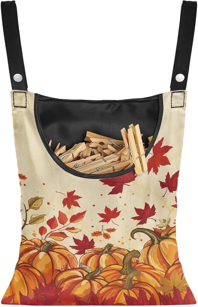 Maple Leaf Clothespin Bag Thanksgiving Pumpkin Hanging Storage Organizer by CREAMIC