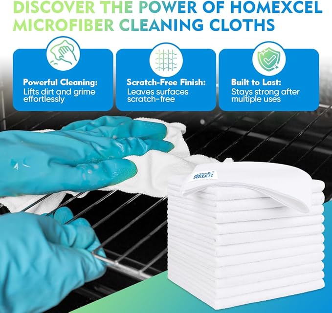 HOMEXCEL White Microfiber Cleaning Cloth 12 Pack, 12.5 x 12.5 inch Microfiber - Image 2
