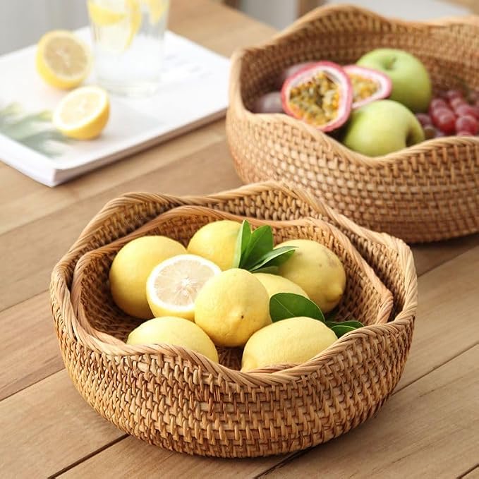 Rattan Bread Basket, Hand Woven Fruit Basket, Wicker Serving Basket Bowl - Image 7