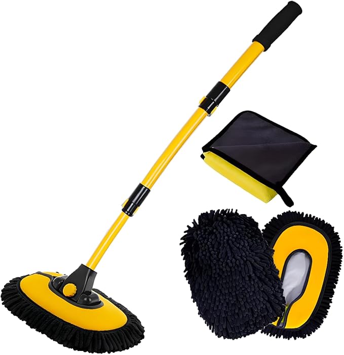 Car Wash Brush with Long Handle, Microfiber Towels Car Wash Kit Cleaning by BMLEI
