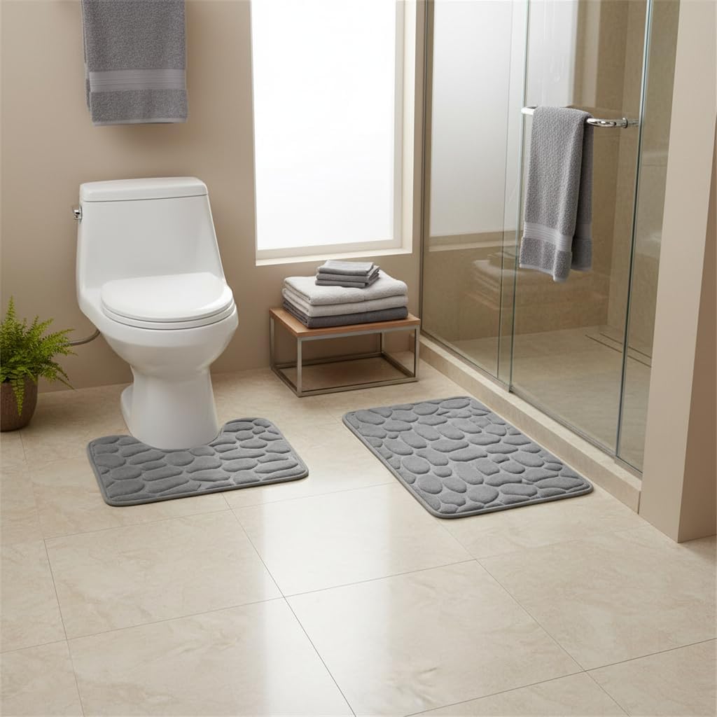 Bathroom U-Shaped Mat, Absorbent and Non-Slip Floor Mat for The Bathroom
