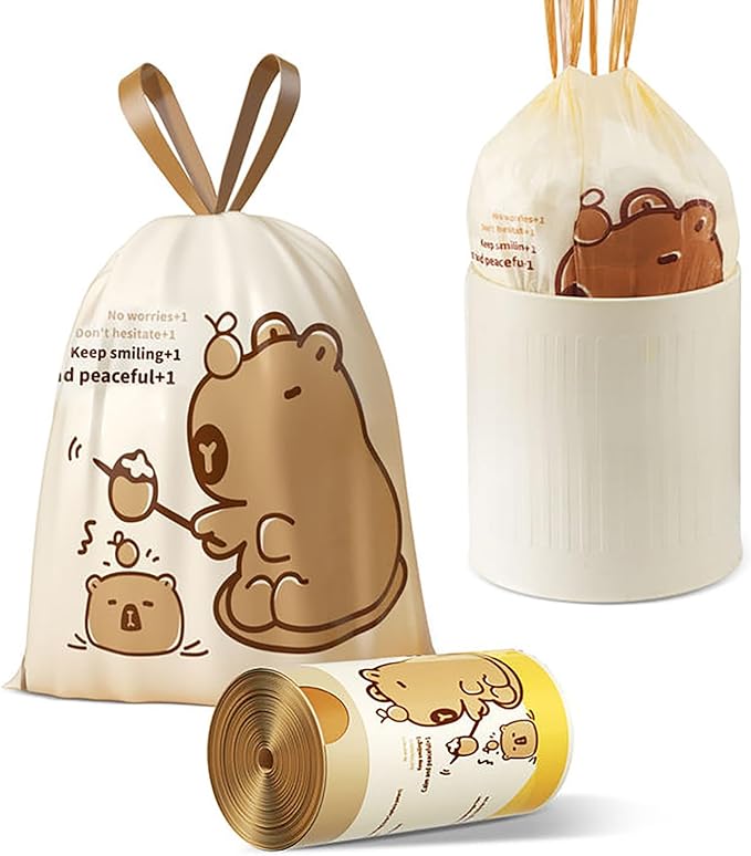 VOK 4 Gallon Trash Bags with Capybara Printed, Drawstring Small Garbage Bags by Unknown