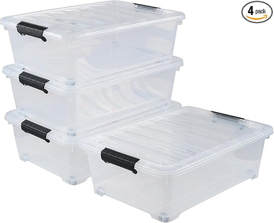 4 Pack 20 L Plastic Under Bed Storage Box by Callyne