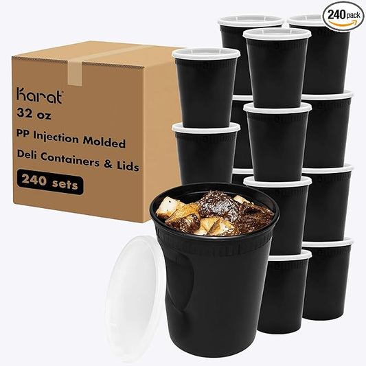 Karat [32oz - 240 ct Black PP Injection Molded Round Deli Containers by Karat