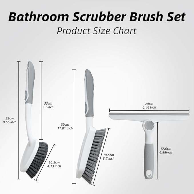 3 Pack Heavy-Duty Scrub Brush Set, Grout Brush, Shower Squeegee, Shower - Image 2