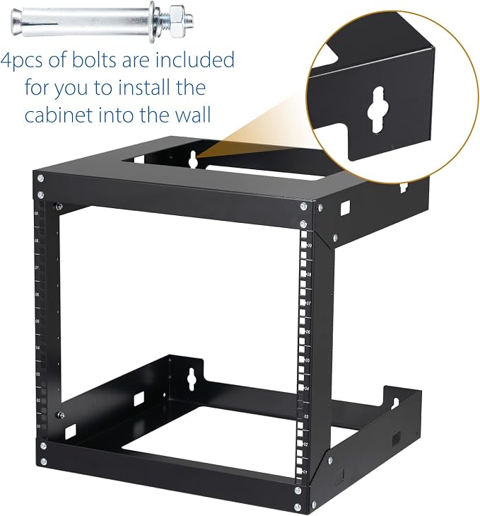 9U Wall Mount Rack Open Frame 19 Inch Server Equipment 2 Post Network Cabinet - Image 5