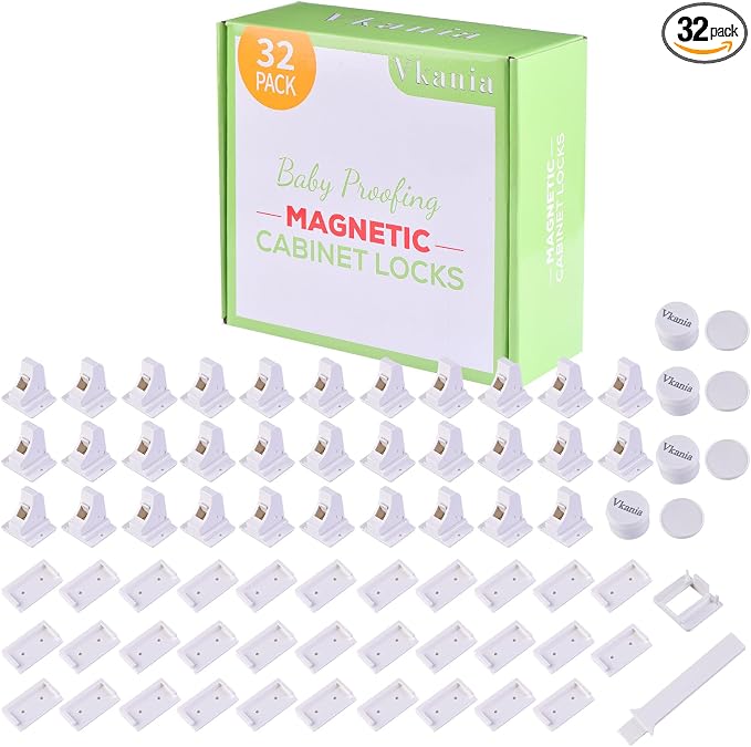 32 Pack Vkania Magnetic Cabinet Locks Baby Proofing by Vkania