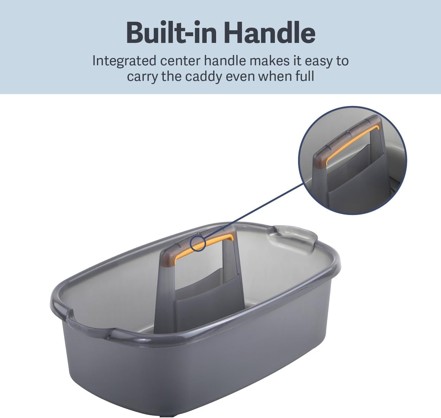 Casabella Cleaning Storage Caddy with Handle Plastic Multipurpose Organizer, Rectangle, 1.85-Gallon, Gray