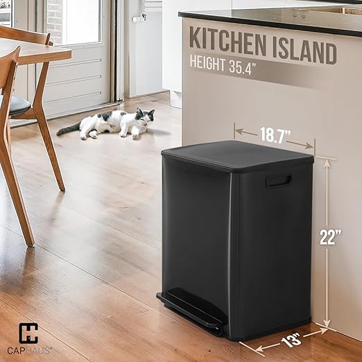 CAPHAUS Black Dual Trash Can w/Single Lid, Trash & Recycle Bins Combo, - Image 2