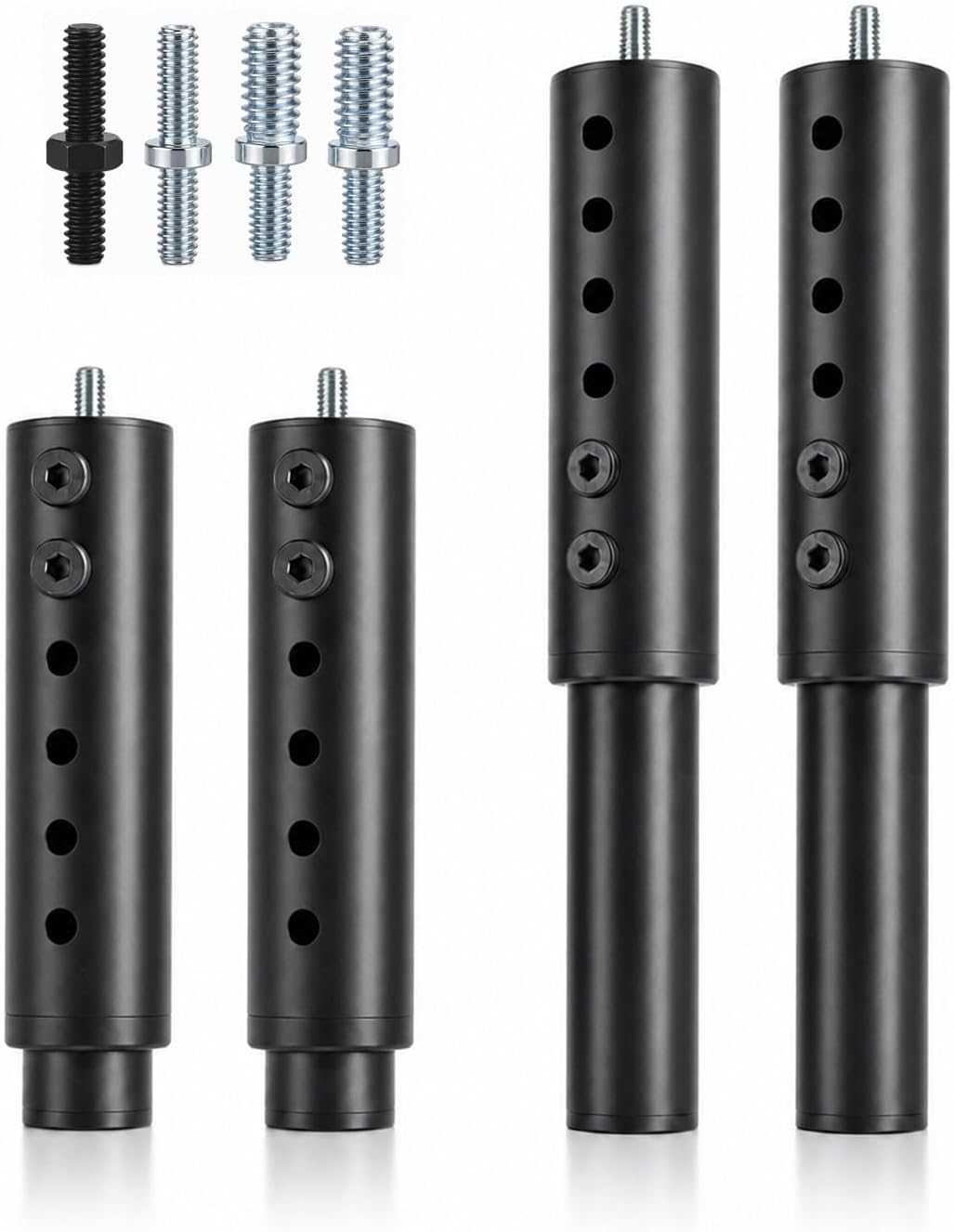 7-12 Inch Adjustable Bed Base Legs, Heavy Duty Metal Replacement Kit with M8 M10 5/16 3/8 Thread Adapters, Screw-in Support Feet for Electric Bed Frames, Set of 4