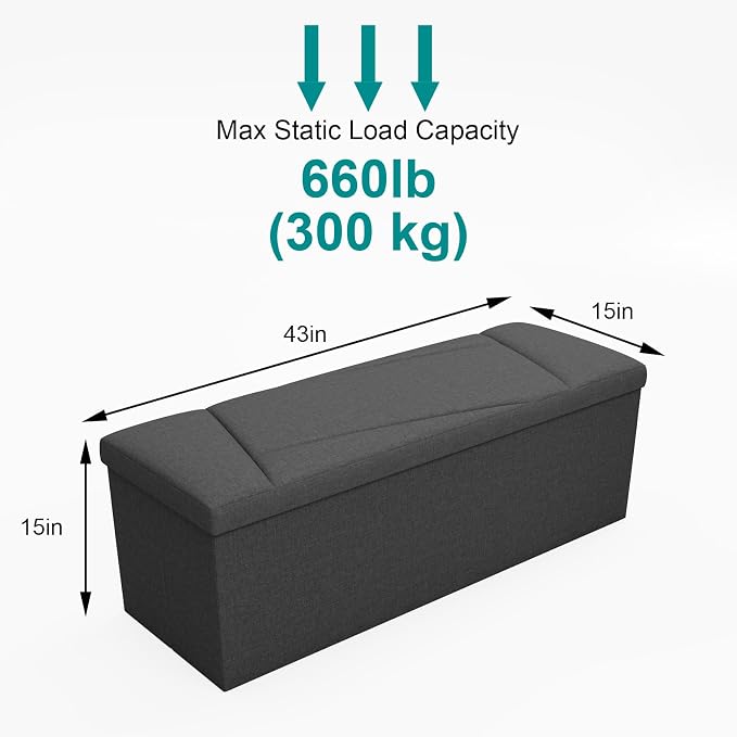 Ottoman with Storage, 43 Inches Folding Storage Ottoman Bench - Image 3