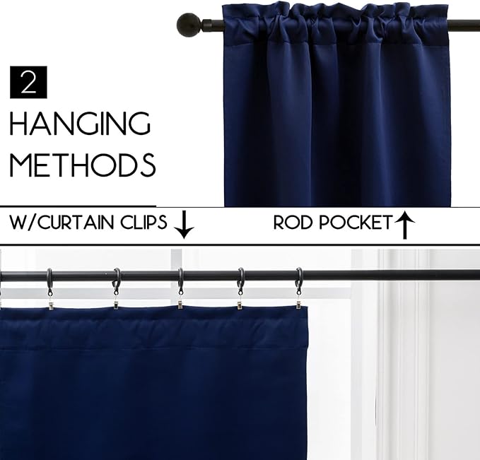 Pickluc Navy Blue Cafe Curtain 30 Inches Length, Rod Pocket Small Kitchen - Image 2