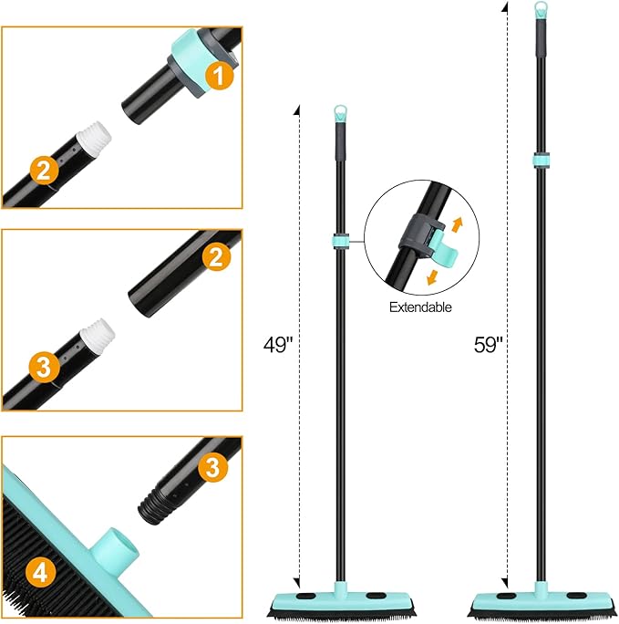 Rubber Broom Carpet Rake for Pet Hair Removal, Fur Remover Broom - Image 6