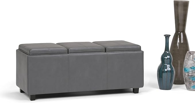 SIMPLIHOME Avalon 42 inch Wide Contemporary Rectangle Storage Ottoman in Stone - Image 4