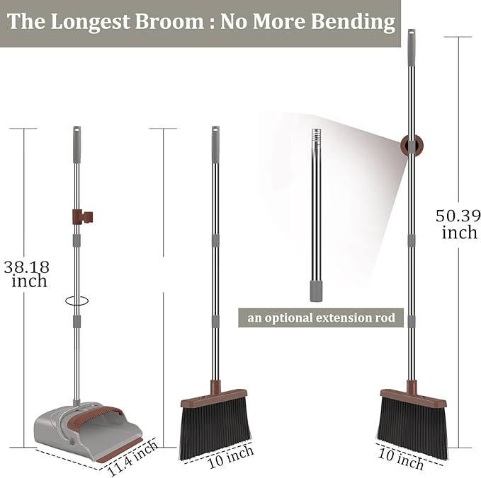 kelamayi Upgrade Broom and Dustpan Set, Self-Cleaning - Image 2