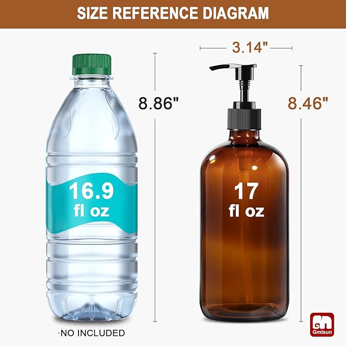 GMISUN Amber Glass Soap Dispenser, 2 Pack Bathroom Hand Soap Dispensers - Image 2