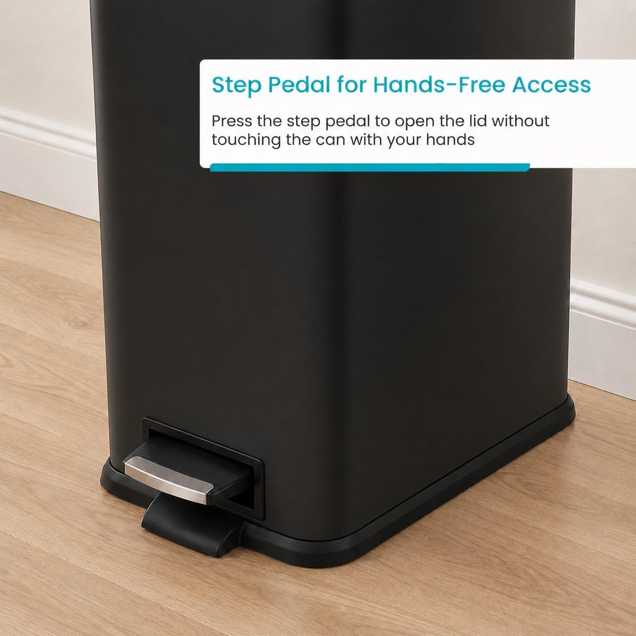 Home Zone Living 4 Gallon Slim Kitchen Trash Can with Soft Close Lid and Step Pedal, Matte Black Stainless Steel Wastebasket with Removable Bucket