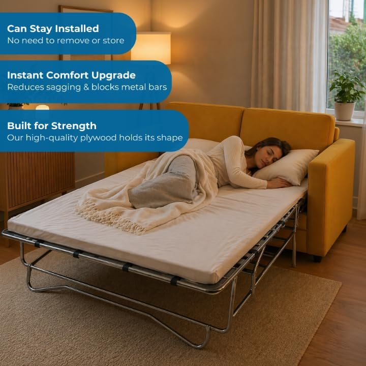 Meliusly Sleeper Sofa Support Board Queen Size (54x64) Permanently Installed Wood Sofa Bed Board for Pull Out Couch, Folds with Frame, Under Mattress Bar Shield, Sofa Bed Support, Folding Bed Board