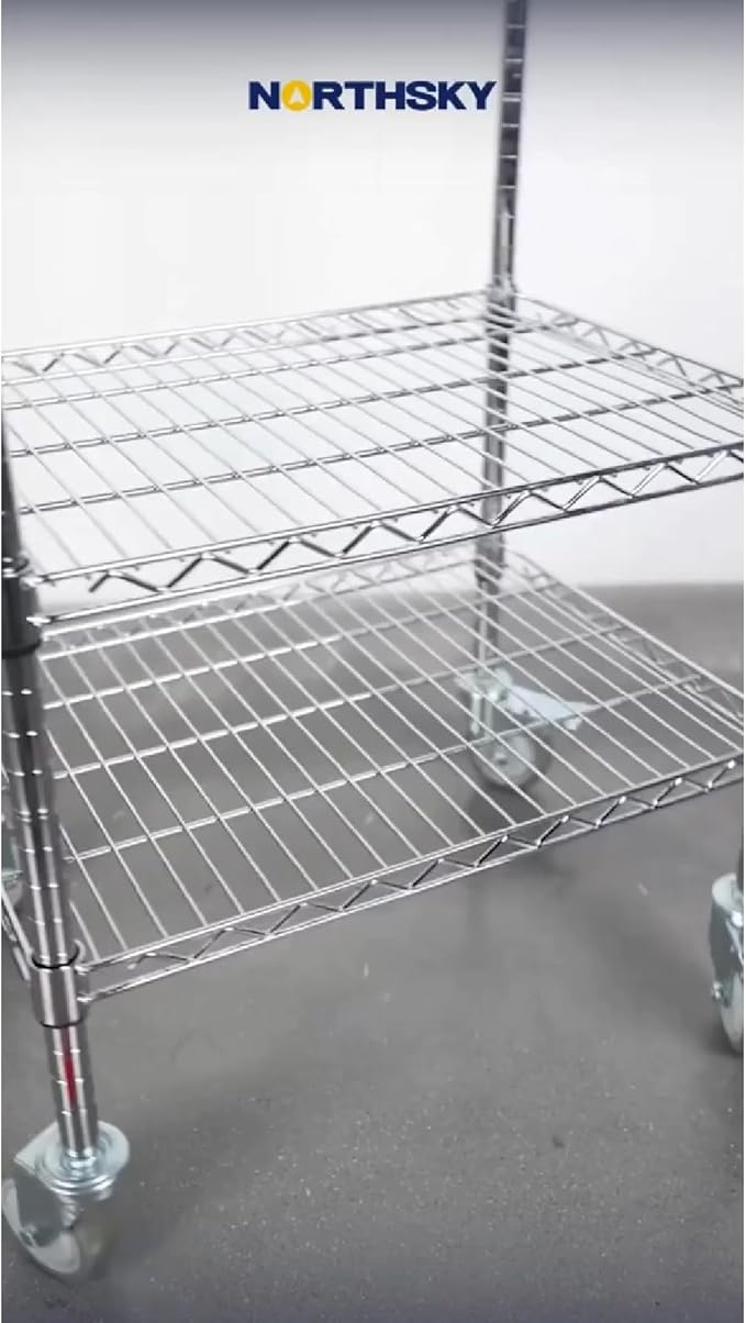 Northsky 3-Shelf Wire Utility Cart on Wheels, Chrome Finish Rolling Metal - Image 7