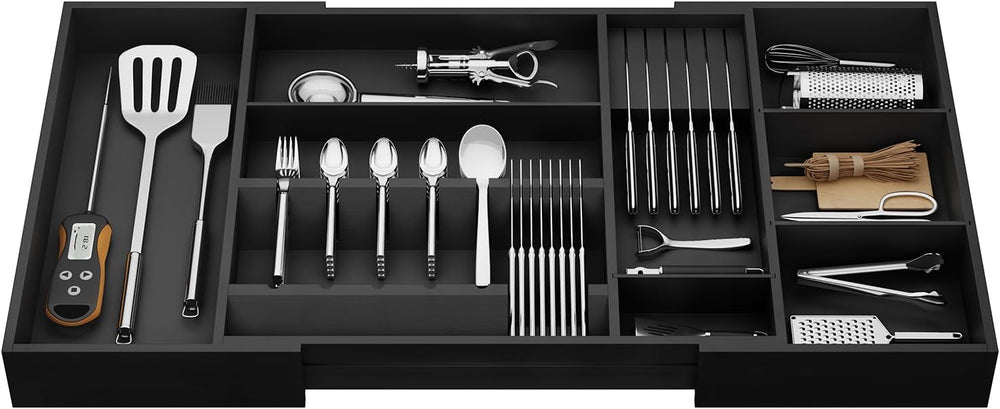 Bamboo Silverware Drawer Organizer, 17.72-29.53 Inch Expandable Large Kitchen...