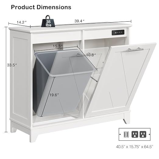 Double Tilt Out Trash Can Cabinet, 10 * 2 Gallon Garbage Trash Bin - Image 2