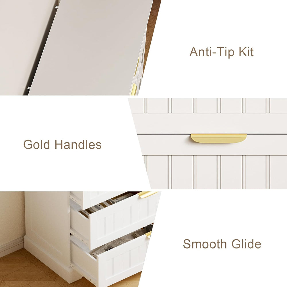 4 Drawer Dresser for Bedroom, Modern Farmhouse Wood Chest of Drawers with Met...