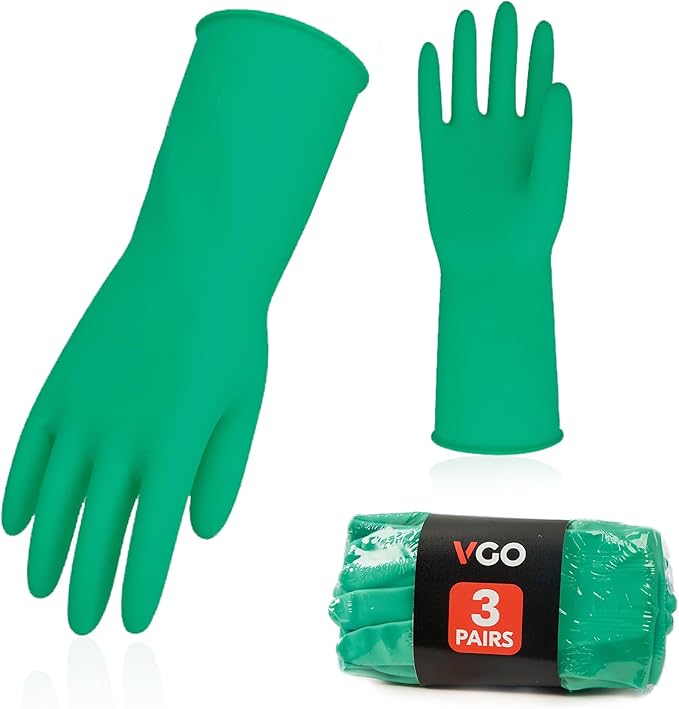 Vgo... 3-Pairs Reusable Household Gloves, Rubber Dishwashing gloves, Extra by Vgo