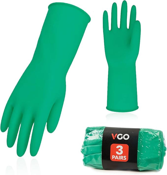 Vgo... 3-Pairs Reusable Household Gloves, Rubber Dishwashing gloves, Extra by Vgo