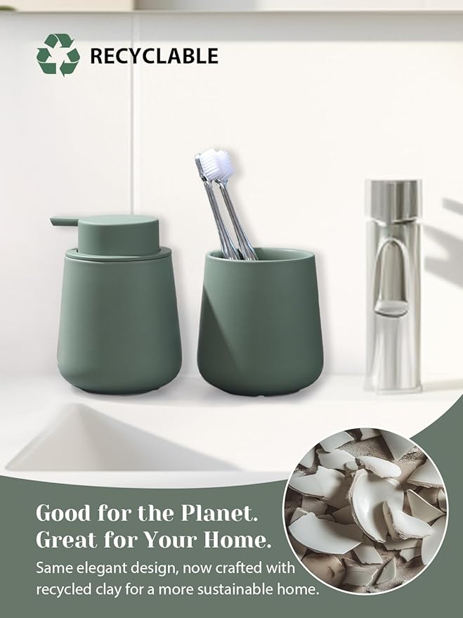 INGOFIN Ceramic Lotion Dispenser - 12oz Refillable Hand Soap Dispenser Bathroom - Image 8