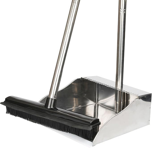 Rubber Broom and Dustpan Set, Pet Hair Removal Rubber Broom by CHANHOO