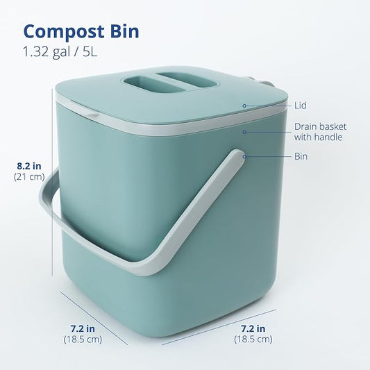 Blue Ginkgo Kitchen Compost Bin – Filter-Free, Odor-Tight Countertop Food Waste - Image 2