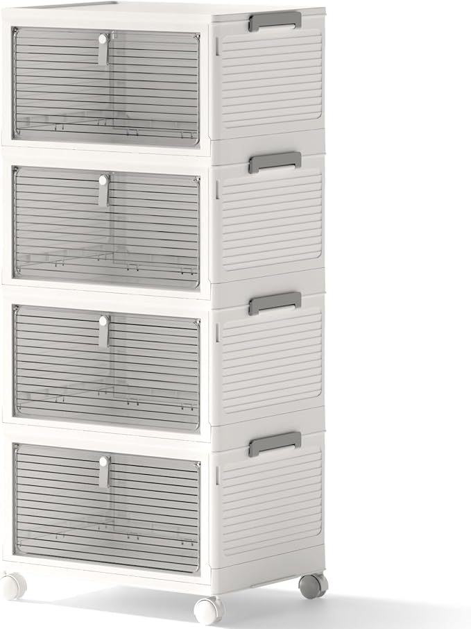 Storage Bins with Lids, 4 Tier Stackable Storage Bins with Drawers, 4 Pack by WelcometoCOLLEFUN