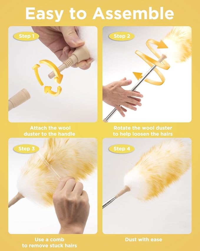 Extendable Lambswool Duster 30-100 Inch, Stainless Steel Long Handle Duster - Image 5