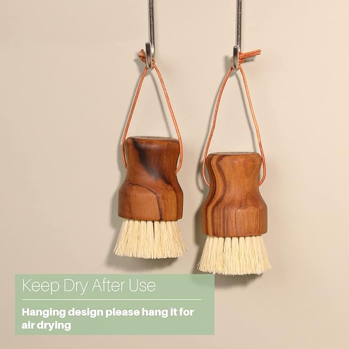 Teak Dish Scrub Brush 2PCS by HTB, Good Grip Small Wooden Dish Brush - Image 4