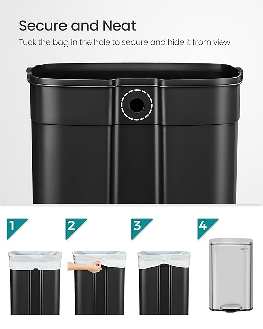 SONGMICS 13 Gallon Trash Can, Stainless Steel Kitchen Garbage Can, Recycling or - Image 5