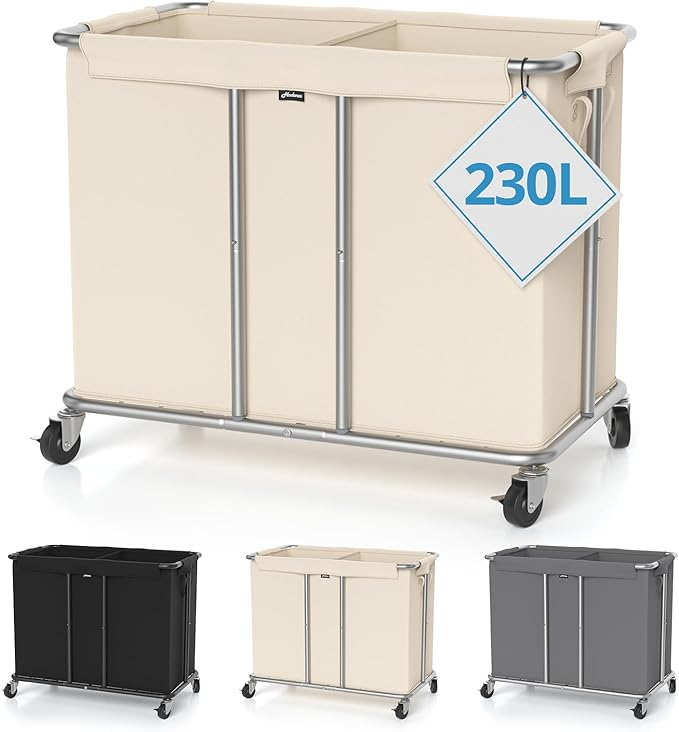230L Rolling Laundry Hamper, 2-Section Laundry Basket by Hodonas