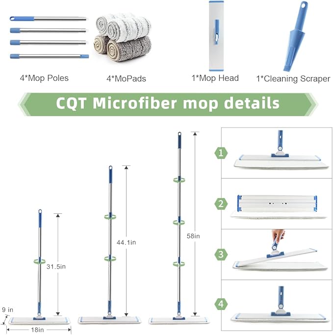 CQT Commercial Flat Microfiber Floor Mop Cleaning System 18" Inch Wet Dry and - Image 3