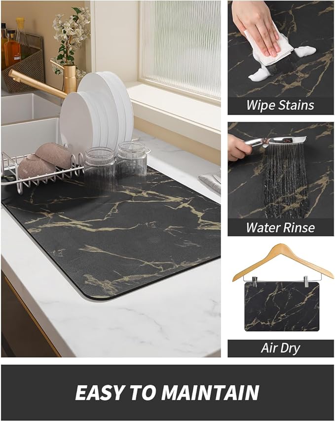 AMOAMI Coffee Mat Hide Stain Rubber Backed Absorbent Dish Drying Mat - Image 4