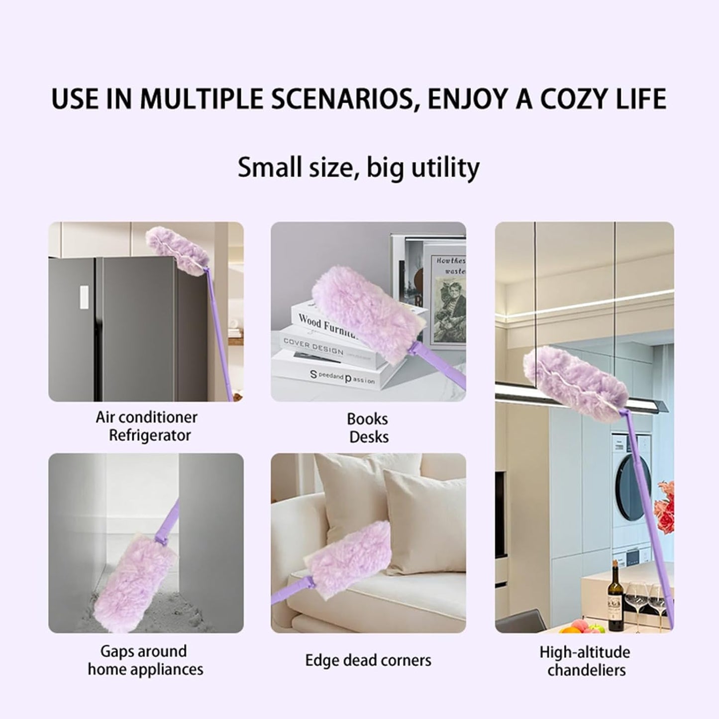 30 Disposable 360° Multi-Surface Duster Refills, Rugged Compatible with Swiffer Duster Refills (30 Duster Refills + 1 Short Handle + 1 Extendable Handle)