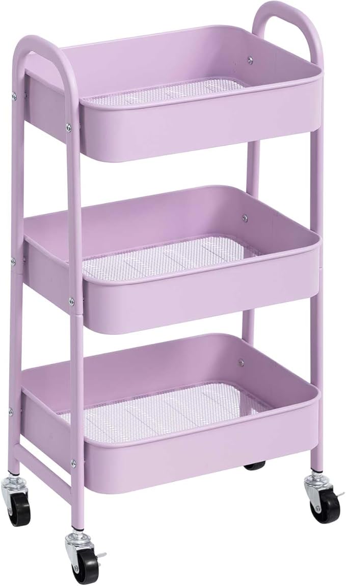 AGTEK Makeup Cart, Movable Rolling Organizer Cart, 3 Tier Metal Utility Cart by AGTEK