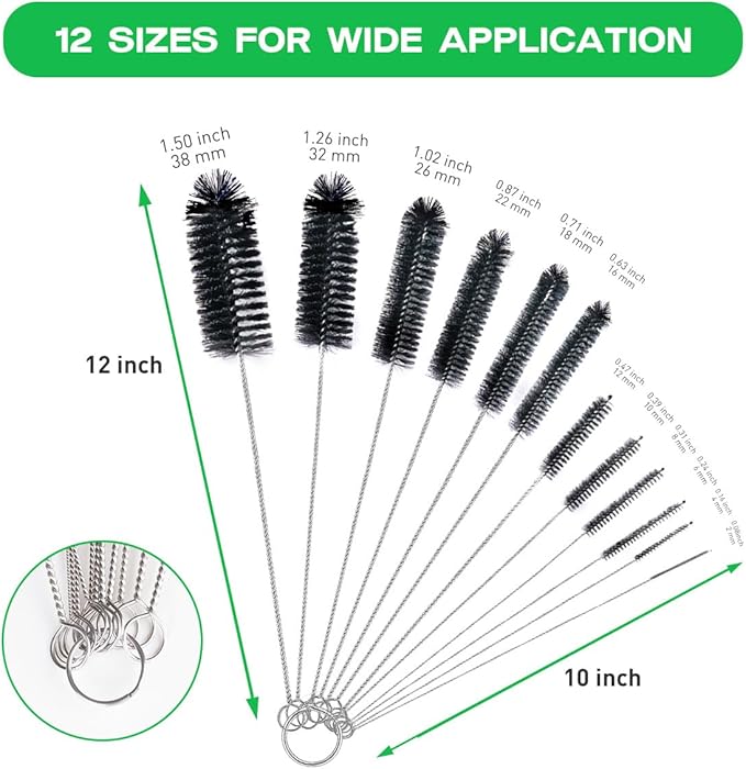 Straw Cleaner Brush Set, 12 Pieces Extra Long Pipe Water Bottle Brushes - Image 2