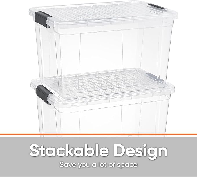 Superio Storage Bins with Lids- 4 Pack, 4.75 Qt Clear Boxes - Image 4