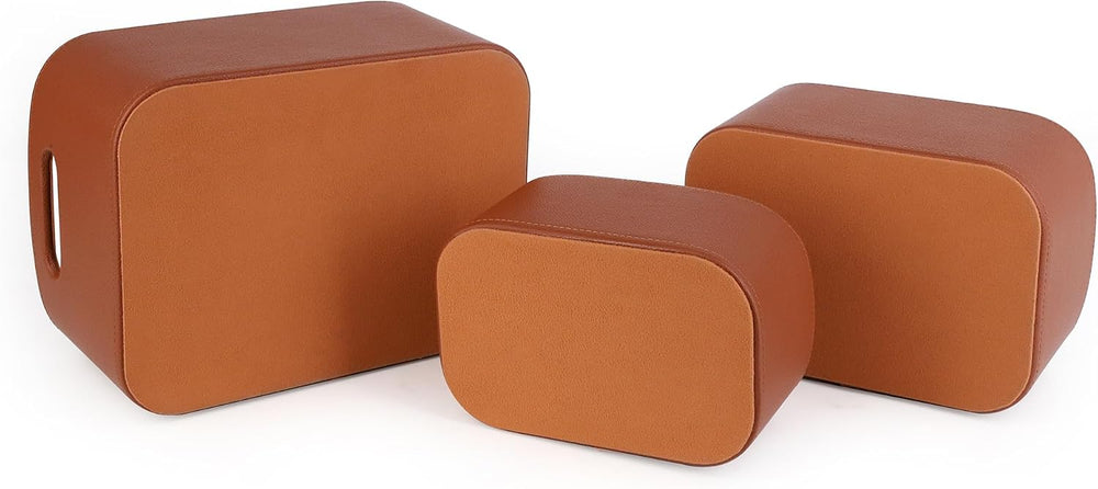 HofferRuffer Faux Leather Storage Baskets Bins with Velvet Lining for Organiz...