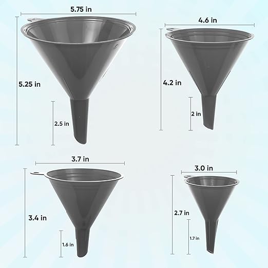 Funnel Gray in 4 Different Sizes Durable & Non-Toxic Food Grade Plastic -Funnels - Image 2