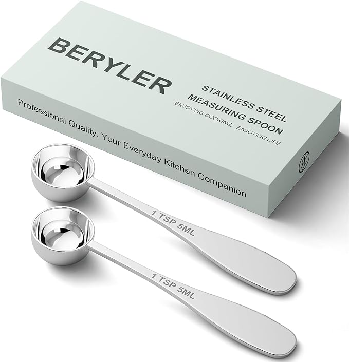 2PCS 1tsp Single Measuring Spoon, Stainless Steel Individual Teaspoon, Metal by BERYLER