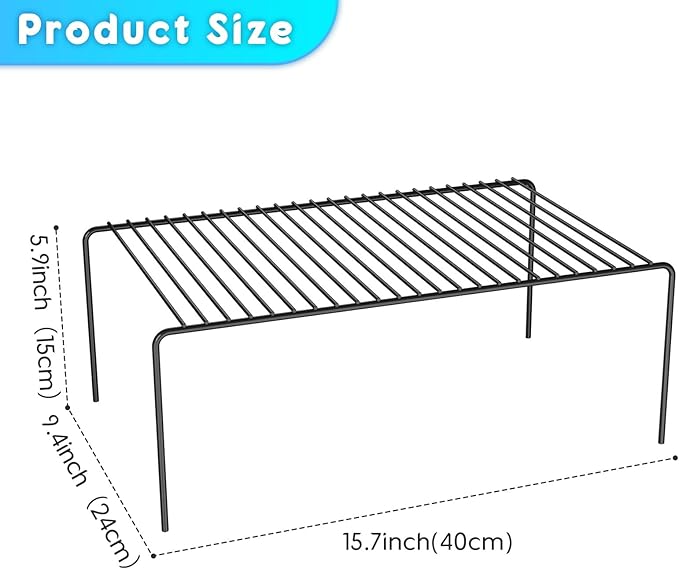 LargeBlack Cabinet Storage Shelf Rack Set of 4, Rustproof Metal Wire Kitchen - Image 3