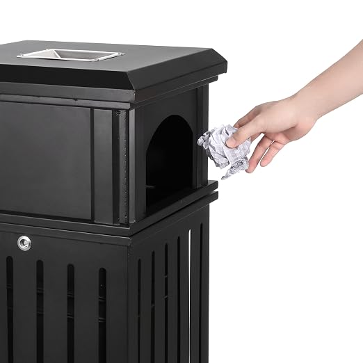 BEAMNOVA Trash Can Outdoor Top Tray Matte Black Stainless Steel Commercial - Image 9