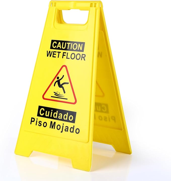 1-Pack Caution Wet Floor Sign, 17.5" Height, Bright Yellow Double-Sided Folding by Unknown