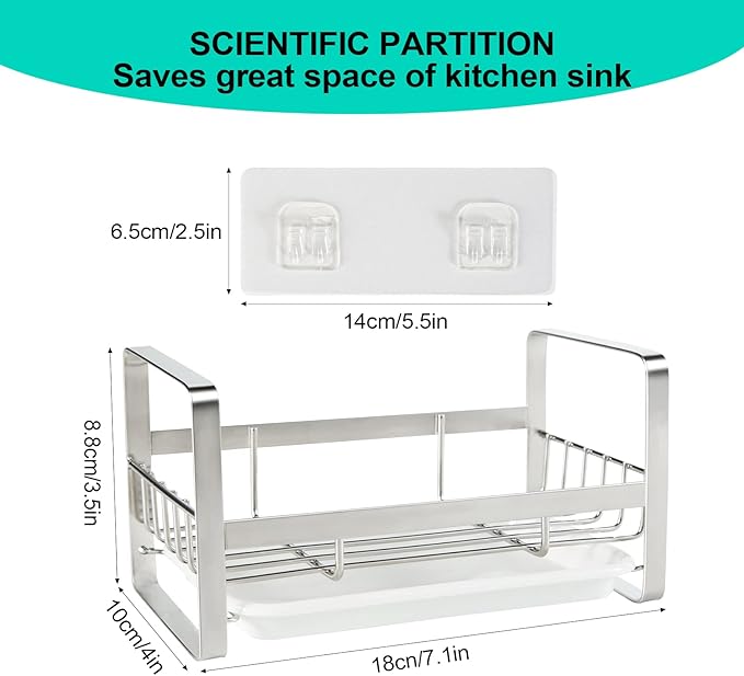 TEZZ Sponge Holder for Kitchen Sink, Stainless Steel Kitchen Storage Sink Caddy - Image 5