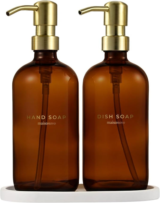 MaisoNovo Soap Dispenser 3-Piece Set | 16.9oz Amber Bottles by MaisoNovo-TheArtofSustainableLiving